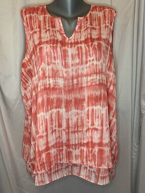 Sleeveless Cream/Peach V-Notch Tunic Top sheer